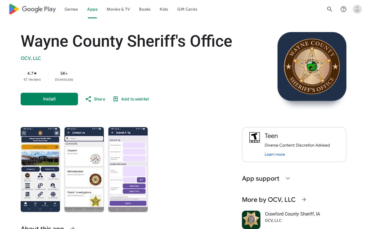 Official Wayne County Sheriff app listing