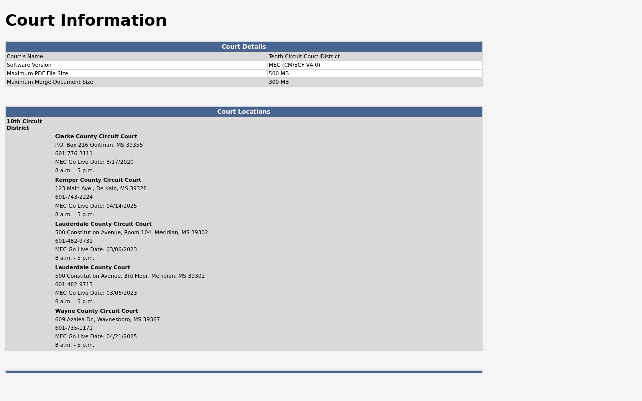 Tenth Circuit Wayne County court information and docket flag page